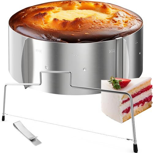 4smile Tortenschneider + Tortenring verstellbar hoch 8,5 cm - Edelstahl Torten-Zubehör-Set 2-teilig - Funktionales Backset mit Backzubehör für die Torten-Zubereitung