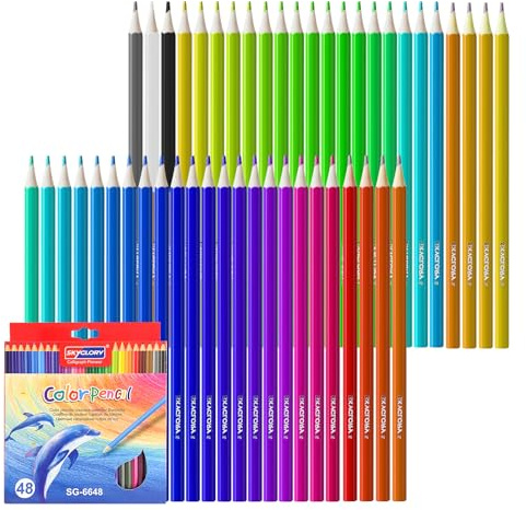 48 Pieces Coloured Pencils, Ergonomic Hexagonal Barrel Colours, Drawing Pencils, Colouring Pencils for Adults and Children, for Drawing, Sketching, Colouring