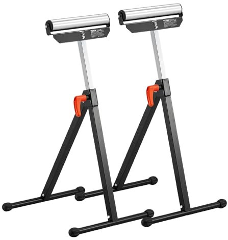 VEVOR Servante à Rouleaux Lot de 2 Support à Rouleau Pliable Capacité de Charge 61 kg Hauteur Réglable 680-1079,5 mm avec Tête à Rouleau Acier Poli, pour Support Sortie Scie à Table pour Travail Bois