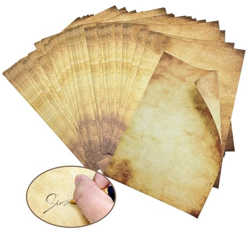 Xpieoyrm 50 Blatt Blätter Retro Briefpapier, A4 Beidseitig Bedruckbar Briefpapier Vintage Papier, Briefpapier Schreibpapier, Druckpapier für Einladungen, Basteln, Briefschreiben und Papier Schatzkarte