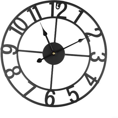 Orologio da parete da esterno vintage in metallo robusto silenzioso e funziona silenziosamente per la decorazione dello spazio esterno (E)
