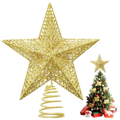 Flying Pottery Etoile Sapin de Noel, 25 cm Étoile de Sapin de Noël, Or Cimier de Sapin de Noël à Paillettes, Star Décoration de l'arbre Pointe, pour décoration de Maison (Or)