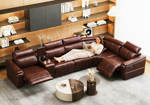 LKEPC Power Recliner Sofa Set, Reclining Sectional Sofa with Adjustable Headrest & Power Recline, Breathable Leather with Storage Console & USB Ports, Easy Assembly Living Room Furniture Sets