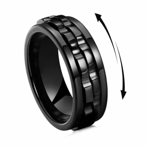 JYNXOR 1 Pcs Anillo Antiansiedad Antiestrés de 8 mm, Pulido Pesado, Accesorios de Moda, Anillos Hombre Negro, Acero Inoxidable Anillos Giratorios, Antiansiedad, Regalo para Hombres y Mujeres (Negro)