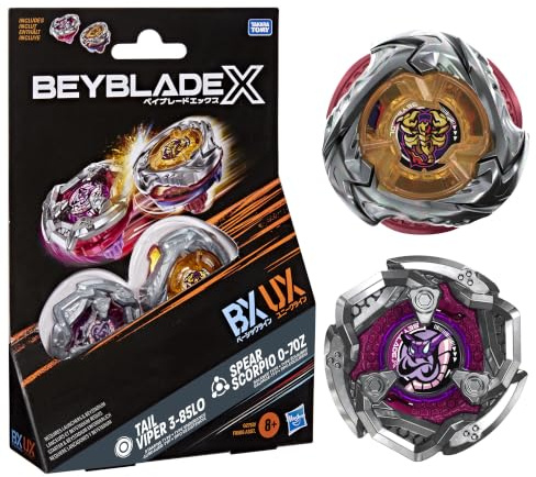 Beyblade X Spear Scorpio 0-70Z UX & Tail Viper 3-85LO BX Takara Tomy-dubbelpaketset med två högersnurrande snurror, spelleksaker med stridssnurror, från 8 år