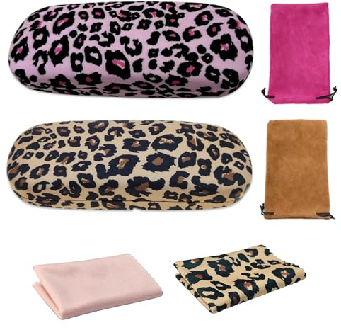 LCFVOFU 2 Pieces Leopard Print Glasses Cases with Soft Glasses Case, Hard Shell Eyeglasses Case for Women, Fashionable Shell Eyeglasses Protective Cases for Spectacles Sunglasses Storage