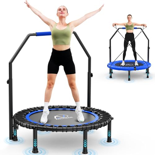 ANCHEER Trampoline, 40 Mini Rebounder Trampoline for Adults/Kids with 4 Level Adjustable Foam Handle,Bungees Fitness Trampoline Indoor/Outdoor, 400LBS Exercise Trampoline for Home, Garden, and Gym