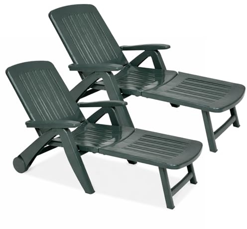 PALUPLUS 2 Lettini Prendisole Pieghevoli in Plastica color VERDE, misura 60x190x72 cm, Schienale Regolabile, 2 Ruote, Letto da Esterno per Giardino, Spiaggia, Piscina, Made Italy -CANCU439F -18,2