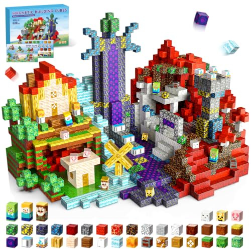 KCCHZ Magnetic Blocks, 600 PCS Magnetic Building Blocks, Stacking Magnets for Kids, STEM Constructions Magnet Blocks for Boys Girls Age 3+, Christmas Birthday Gifts