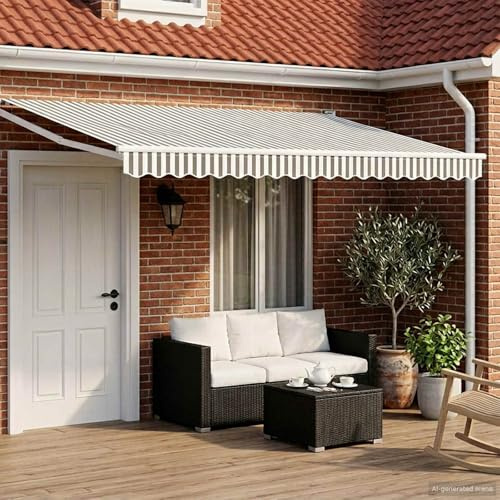 Tonture Tenda da sole manuale con braccio articolato con LED, colore antracite, bianco, 4,5 x 3 m, resistente alle intemperie, con manovella, estensibile, per balcone, terrazza, giardino, esterno