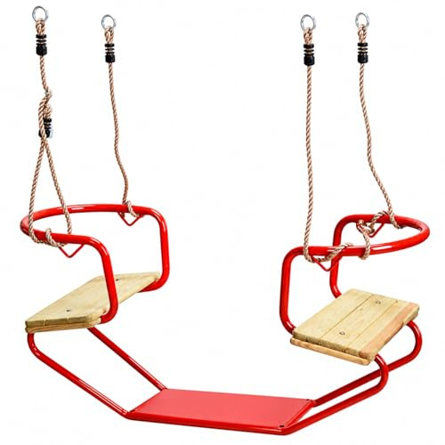 Columpio doble cara a cara para niños, resistente, de metal y madera, resistente a la intemperie, cuerda ajustable de 1,1 a 2 m, anillos de fijación galvanizados, soporta hasta 70 kg