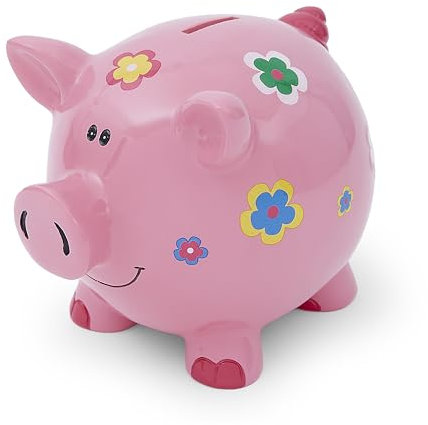 Mousehouse Gifts - Large Patterned Pig Piggy Bank Money Box for Girls, Children & Adults (Pink With Flowers)