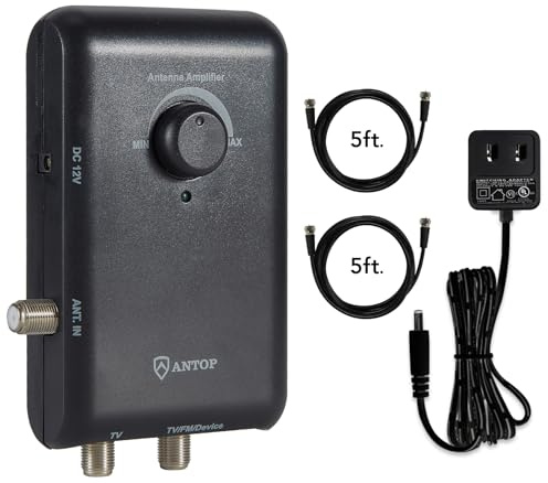 ANTOP ANTENNA HD Smart Boost Antenna Amplifier, Amplifies VHF and UHF Signals,Dual outputs, Connects to More Than one Device