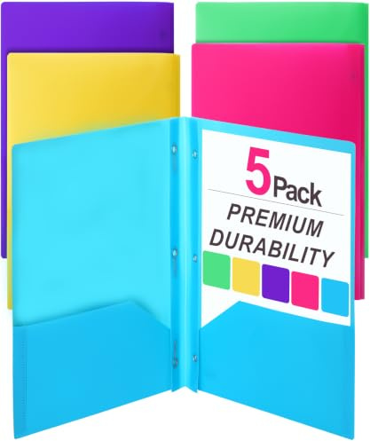 Mr. Pen- Plastic Folders with Pockets and Prongs, 5 Pack, Letter Size