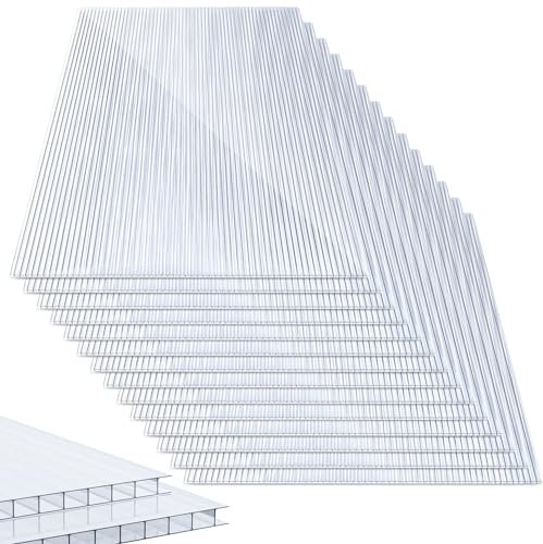 Lospitch Lot de 14 plaques alvéolaires en polycarbonate - 1210 x 605 mm - 10,25 m² - Double paroi - Pour serre, jardin