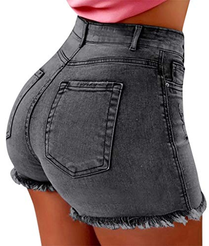 BOTCAM Jeans corti da donna a vita alta, elasticizzati, estivi, con push up, con foro a coste, skinny Y2k Boyfriend, jeans corti, jeans estivi con tasche