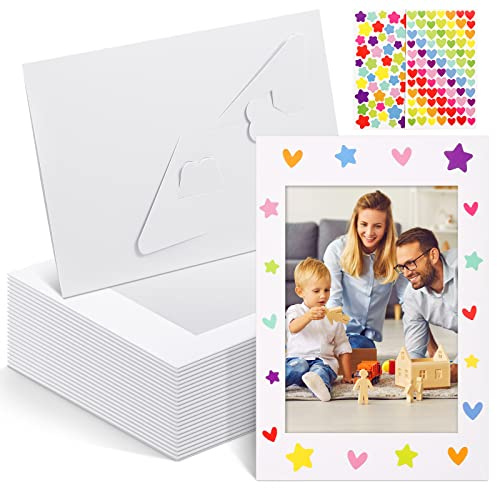 Jecery 100 Pcs Picture Frame Bulk for Kid Art Work Paper Picture Frame Craft 4 x 6 Inch Paper Photo Cards with 12 Stickers for DIY Classroom Crafts Graduation Mother's Day Birthday Gift(White)