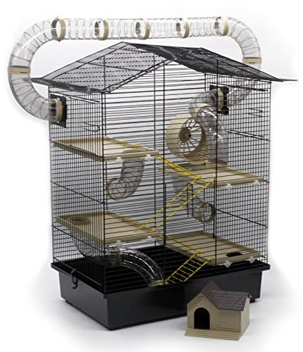 ZooPaul XXL Nagerkäfig Hamsterkäfig schwarz beige Maus Käfig Tunnelsystem Zubehör (schwarz beige)