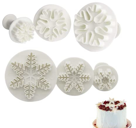 ZHOMAIFU Fondant Cookie Cutte 6Pcs Cupcake Decorating Fondant Mould Snowflake Cake Decorating Tools for Wedding Birthday Party Snowflake Cookie Cutters Cake Decorating