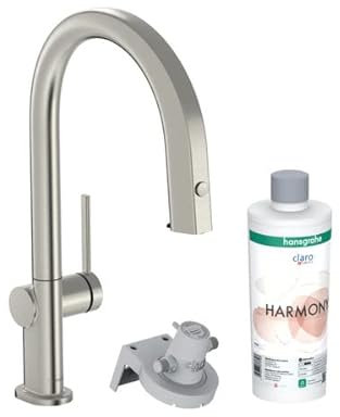 hansgrohe Aqittura M91 grifería de cocina, set de inicio, Filtersystem 210, extensible hasta 50 cm, 1jet, 76801800, Color: acero inoxidable acabado