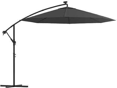 GuyAna Sombrilla voladiza con Luces LED y Poste Acero 300 cm sombrilla Playa Grande sombrillas para Jardin pie de sombrilla parasoles de Jardin o terraza Antracita