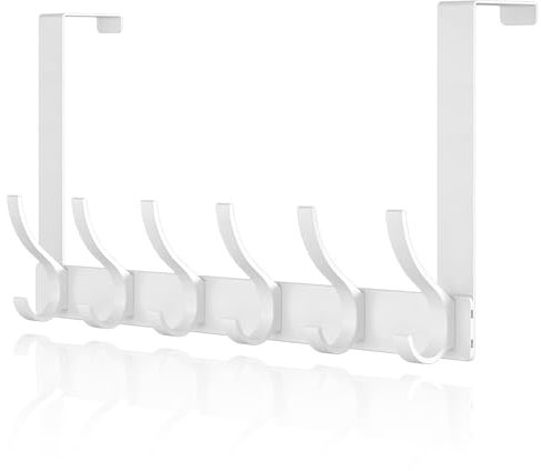 CASPLUS Over Door Hooks, Heavy Duty Over Door Hanger, 12 Door Hooks for Coats, Hats, Bags, Clothes, Towels, White