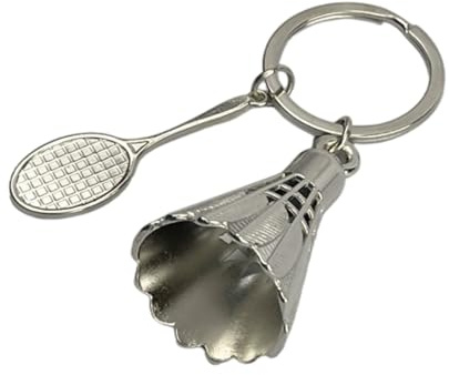 Llavero de Bádminton - Llaveros de Raqueta de Bádminton con Volante o Pluma de Zinc y Metal color Plata - Accesorio de llaves para amantes del Deporte, Bádminton… - Llavero unisex hombre y mujer