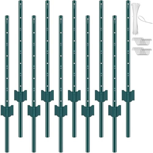 VEVOR Postes de Cerca de Metal 91,44 cm Postes de Cerca de Acero al Carbono Resistentes 10 Piezas Postes de Metal para jardín, Césped, Granjas, Cercas al Aire Libre, Huertos, Carreteras, Verde