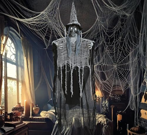 FIESTAS GUIRCA | Hexe Hängefigur (130 cm) - Halloween Dekoration für Partys und Feiern - Ideal für Hexenambiente und gruselige Szenen - Grau und Schwarz