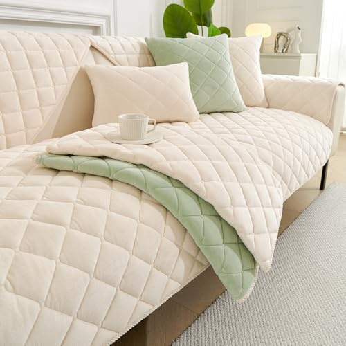 GKXLH New Sofa Cover Washable - Soft Milk Fleece Sofa Covers 1 2 3 Seater, Non-Slip Sofa Slipcovers, Couch Covers for Sectional Sofa, Corner Sofa Cover L Shape Furniture Protector (Beige, 70x150cm)