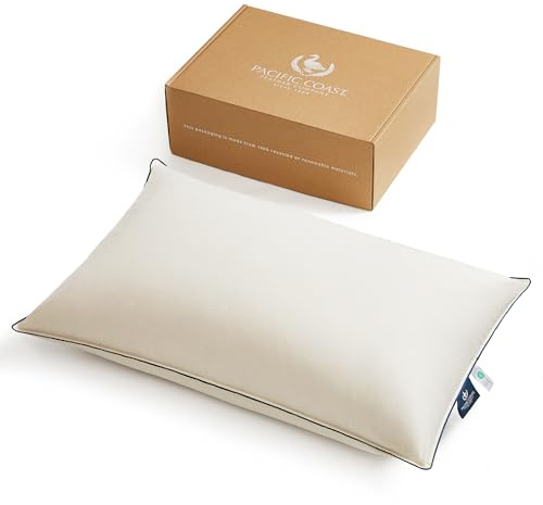 Pacific Coast Down Pillow, Luxury Hotel Collection Bed Pillow for Sleeping with Organic Cotton Shell, Suit for Back and Stomach Sleepers, Queen Size