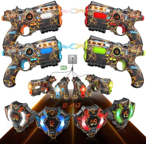 VATOS Laser Tag Rechargeable 4 Joueurs - 4 Pistolets et 4 capteurs de Veste entièrement synchronisés avec Les données 2.4GHz - Jouets et idées d'anniversaire Laser Tag Gun pour Les Enfants