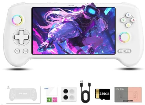 NULA RG557 Retro Handheld Video Game Console, with 256G Game Card Android 14 5.48-Inch AMOLED HD Screen RGB Lighting Dimensity8300 Processor Game Player for Adult