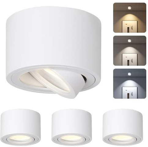 CANMEIJIA Foco de techo de superficie Foco LED de techo regulable 7W Ø80x50mm Extraplano 30° Pivotable 3000K/4000K/6500K Focos de techo Aluminio Downlight Redondo Blanco 4 pcs