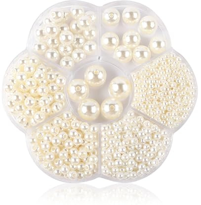 1150 Piezas Perlas Redondas, Perlas Manualidades, Perla Redondas,con Agujero, 3,4,5,6,8,10,12 MM, para Pulsera, Collar, Pendientes, Manualidades, Bisutería y Bricolaje Decoración (Blanco)