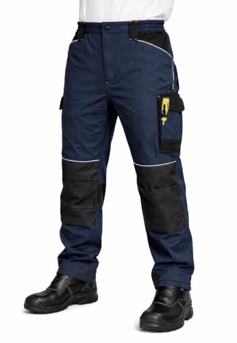 BWOLF Daytona Ice - Pantaloni da lavoro invernali da uomo, in softshell con elasticità meccanica, antivento, resistenti al freddo, con elementi riflettenti, Blu, XXL