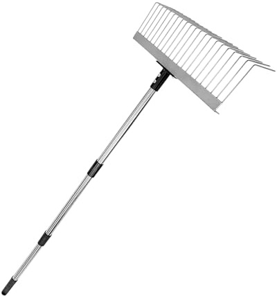 Rukjmqi Rastrillo de césped - Rastrillo de jardín con mango ajustable, herramientas para cortar hojas en el jardín para cortar, escarificar, limpiar, cuidar el césped, jardinería, diseño de jardín,
