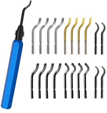 KELAV Entgrater Werkzeug Universal 21 Stück, 360° Rotierender Deburring Tool 3D Drucker Zubehör, Rutschfester Metallgriff Handentgrater mit 20 Ersatzklingen, Handentreibe Verschleißfester