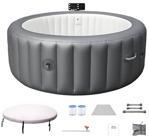 Uppblåsbar Bubbelpool för 4-6 Personer, Bärbart Utomhusspa Med Värmare, 180 Bubbelstrålar Och Isolerat Lock, Digital Styrning Och LED-Lampor För Trädgården, Familjeavkoppling S