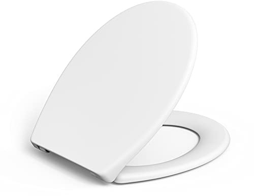 Toiletten-Sitz mit Soft-Close-Funktion, einfache Montage, Klodeckel mit Quick-Release-System, lösungsmittelfrei, antibakterielle Klobrille – oval, weiß