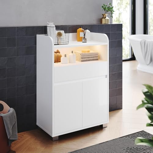 ELEGANT Slim Bathroom Floor Cabinet with Touch-Sensor LED Lighting