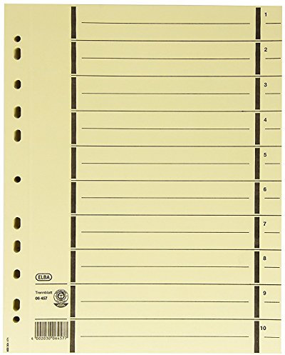 ELBA Trennblätter aus Recycling-Kraftkarton für DIN A4 200er Pack mit Perforation mit Linienaufdruck chamois Trennlaschen Trennblätter Ordner Register Kalender Blauer Engel