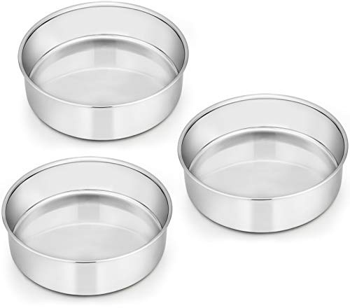 E-far 6 Inch Cake Pan Set of 3, Stainless Steel Round Smash Cake Baking Pans Tins, Non-Toxic & Healthy, Mirror Finish & Dishwasher Safe