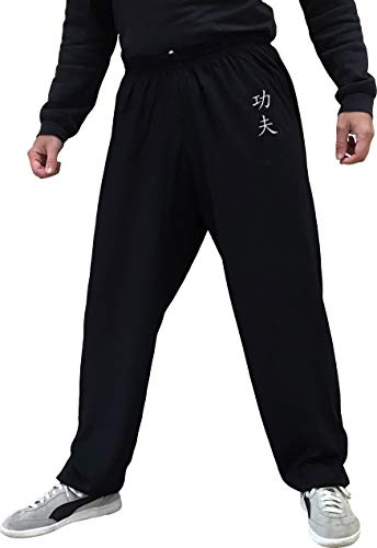 Kung Fu-byxor Tai Chi och Wing Chun byxor stil för kvinnor och män kampsport byxor lätta och släta, Svart kung fu, XS