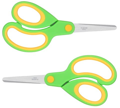 ELECKEY Linkshänderschere für Kinder, 14,6 cm, weiche Haptik, spitz, stumpf, 2 Stück (grün)