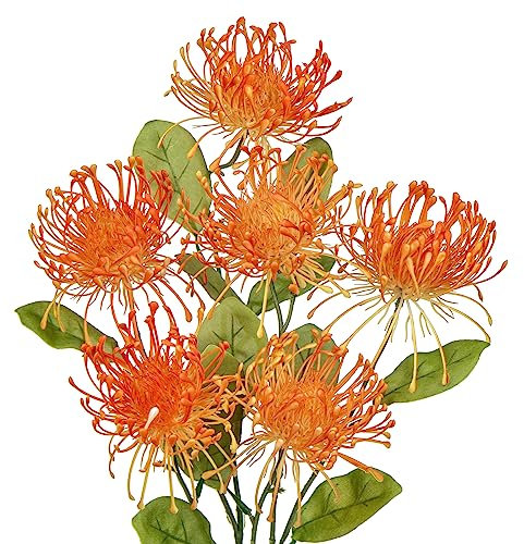 Oairse 4'' Large Artificial Chrysanthemum Flower 6 Flower Head with 84cm Long Stem Orange Fake Flowers Faux Spider Mums Flowers for Autumn Decor Wedding Flora Arrangement Bridal Bouquet