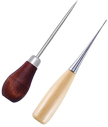 JITNGA 2 Pezzi Punteruolo con Manico in Legno Punteruolo per Graffiare Punteruolo Professionale Cucito Cucito Artigianale Strumento per Cucire O Riparare Tela Carta Tessuto in Pelle