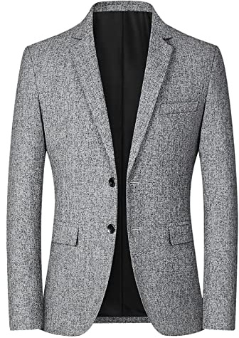 GREGG Mens Luxury Brushed Suit Jacket Vintage Solid Color Slim Fit Two Button Blazer Casual Wedding Business Notched Lapel Tuxedo(Grey,3X-Large)