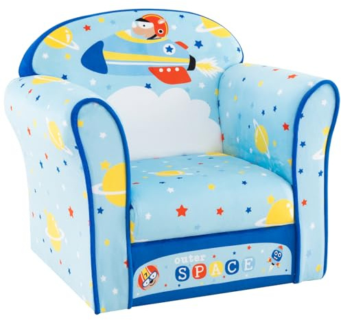 COSTWAY Kids Sofa, Children Upholstered Armchair with Cute Pattern, Wooden Frame, Anti Slip Feet, Toddler Reading Relax Couch Chair for Boys Girls (Blue)