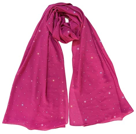 Lina & Lily Sparkle Strass Dam Chiffong Sjal, Mörkrosa, one size